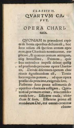 Quartum Caput. Opera Charitatis.