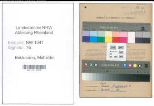 Entnazifizierung Mathilde Beckmann , geb. 18.09.1903 (Kaufmaennischer Angestellter)