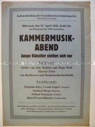 Maueranschlag mit Programm eines Kammermusikabends in Leipzig