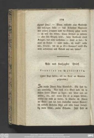 Acht und funfzigster Brief. Leontine an Wallerstein. (Zwei Tage später, als der Brief an Amalien geschrieben.)