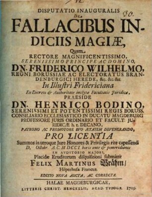 Disp. inaug. de fallacibus indiciis magiae