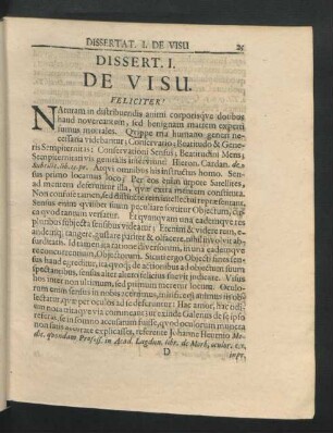 Dissert. I. De Visu.