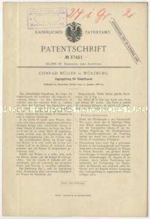 Patentschrift einer Zugregulierung für Dampfkessel, Patent-Nr. 37451