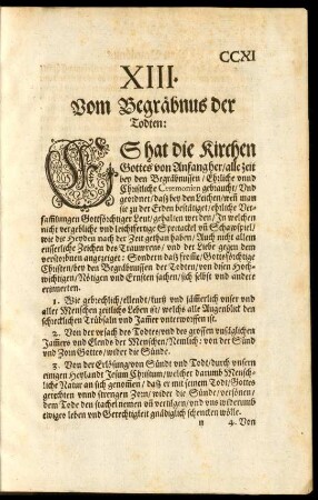 XIII. Vom Begräbnus der Todten: