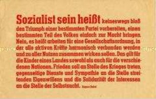 Flugblatt mit Zitat von August Bebel über die Berufung eines Sozialisten