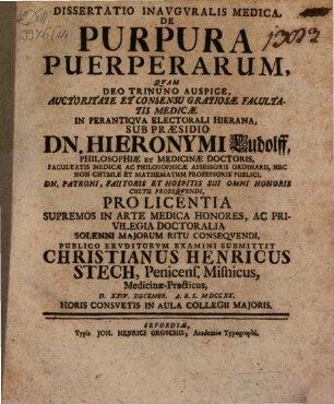 Diss. inaug. med. de purpura puerperarum