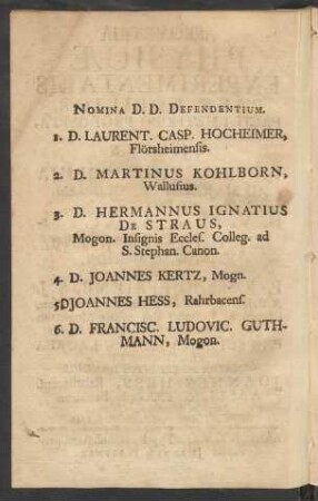 Nomina D. D. Defendentium