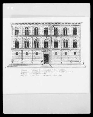Aufriss der Fassade des Palazzo Piccolomini in Pienza