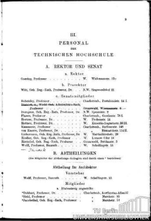 III. Personal der Technischen Hochschule