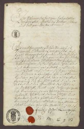 Testament des badisch-durlachischen Kammerrats und Bürgermeisters zu Durlach, Friedrich Erhard Lamprecht und seiner Ehefrau Helena Margaretha, geb. Stadelmeyer