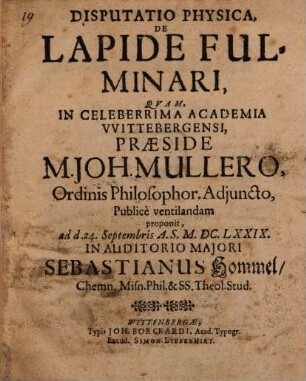 Disputatio Physica, De Lapide Fulminari