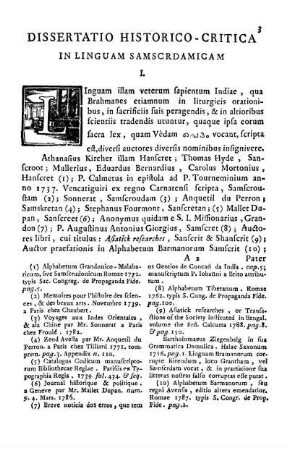 Dissertatio historico-critica in linguam samscrdamicam