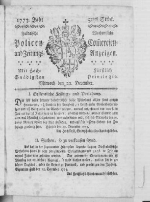 51tes Stück, Ausgabe vom 22. December 1773
