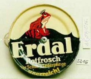 Blech-Jo-Jo mit Werbeaufdruck "Erdal Rotfrosch zur Schuh- u. Lederpflege unerreicht"