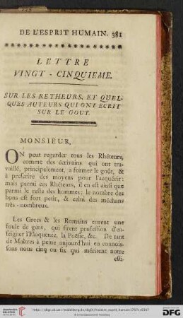 Lettre Vingt - Cinquième: Sur les Retheurs [...]