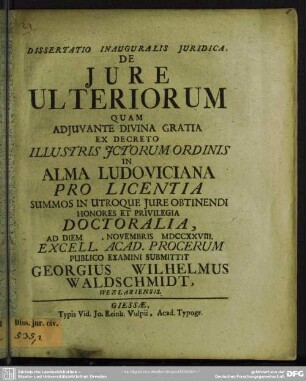 Dissertatio Inauguralis Iuridica, De Iure Ulteriorum