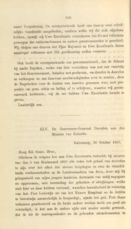 XLV. De Gouverneur-Generaal Daendels aan den Minister van Kolonien ... 26 October 1810