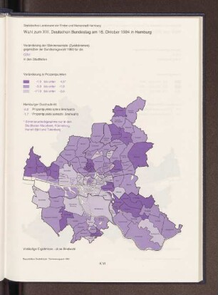 Veränderung der Stimmenanteile (Zweitstimmen) gegenüber der Bundestagswahl 1990 für die CDU in den Stadtteilen