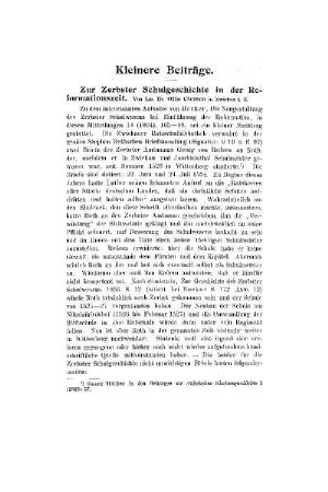 Zur Zerbster Schulgeschichte in der Reformationszeit : (Kleinere Beiträge)