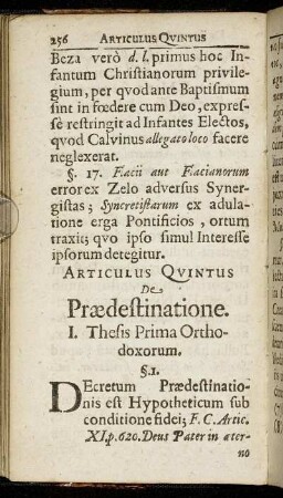 Articulus Quintus De Prædestinatione.