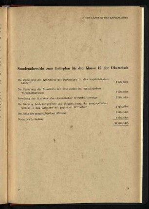 Stundenübersicht zum Lehrplan für die Klasse 12 der Oberschule