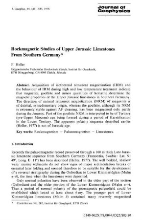 Rockmagnetic studies of upper Jurassic limestones from southern Germany