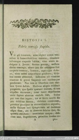 Historia I. Febris nervosa stupida