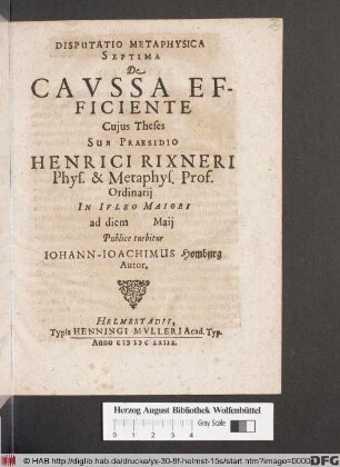 Disputatio Metaphysica Septima De Caussa Efficiente