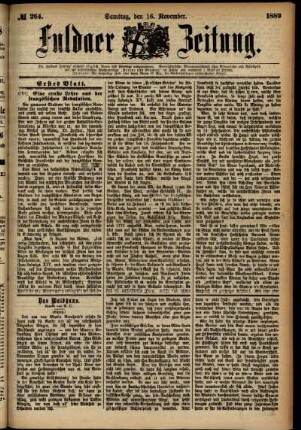 Erste Ausgabe vom Samstag, den 16. November 1889.