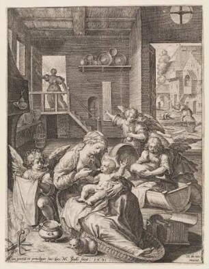 Die Heilige Familie in Ägypten, umsorgt von Engeln