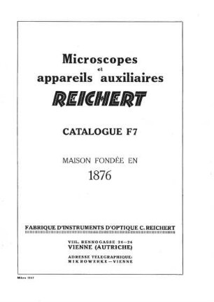 Catalogue F7: Microscopes et appareils auxiliaires