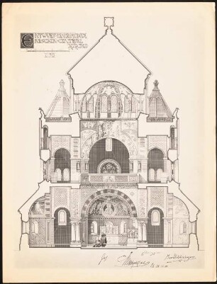 Romanische Zentralkirche: Querschnitt (aus: Drucke von Seminararbeiten der Königlich Technischen Hochschule Berlin, Bd. I)