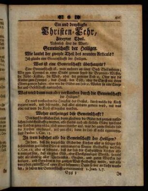 421-433, Ein und dreyßigste Christen-Lehr, [...]