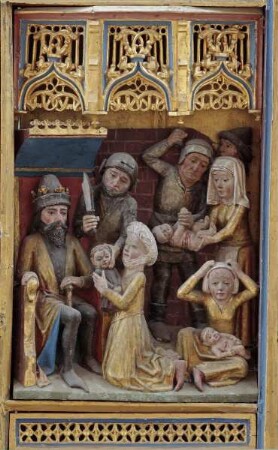 Einhornretabel — Maria und das Einhorn, Verkündigungsszene — Rechte untere Szene: Der Bethlehemitische Kindermord