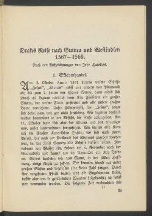 Drakes Reise nach Guinea und Westindien 1567 - 1569. : Nach den Aufzeichnungen von John Hawkins.