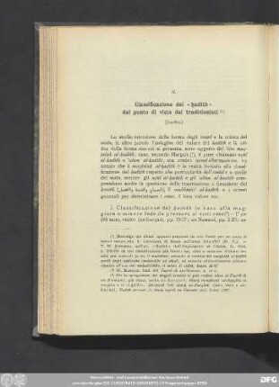 X. Classificazione del «ḥadīth» dal punto di vista dei tradizionisti. [Inedito]