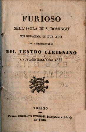 Il furioso nell'isola di S. Domingo : Melodramma in 2 atti