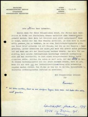 E. Kunze an W. Schaefer