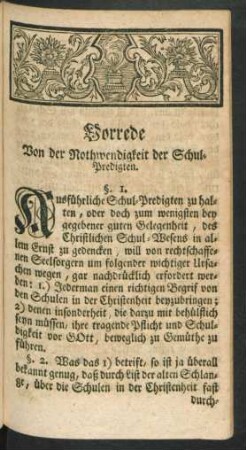 Vorrede Von der Nothwendigkeit der Schul-Predigten.
