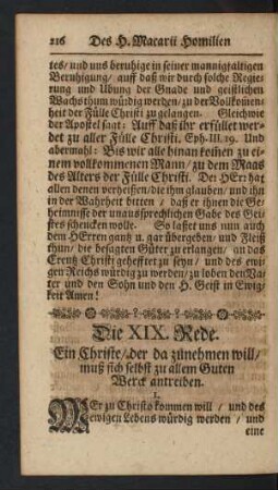 Die XIX. Rede. Ein Christe/ der da zunehmen will/ muß sich selbst zu allem Guten Werck antreiben.