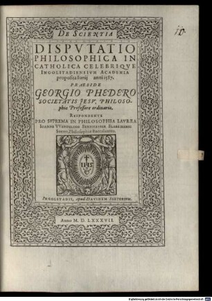 De scientia disputatio philosophica