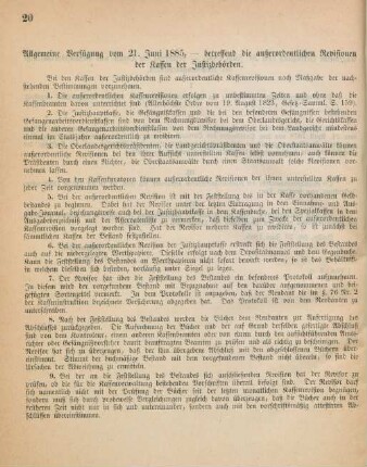 Allgemeine Verfügung vom 21. Juni 1885, - betreffend die außerordentlichen Kassen der Justizbehörden