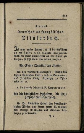 Kleines deutsches und französisches Titularbuch.
