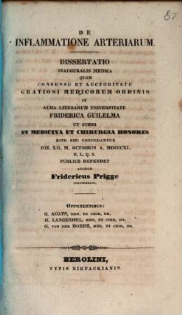 De inflammatione arteriarum : Diss. inaug. med.
