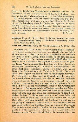 496-497 [Rezension] Moock, Wilhelm, Urreligion