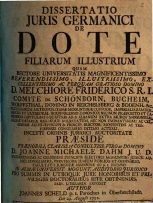 Dissertatio Juris Germanici De Dote Filiarum Illustrium
