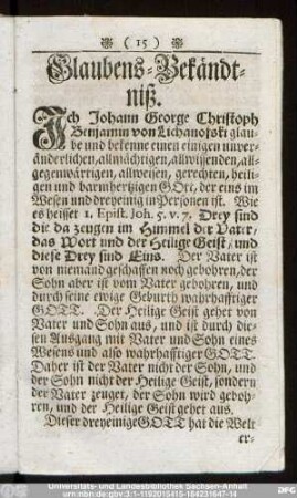 Glaubens-Bekändtniß.