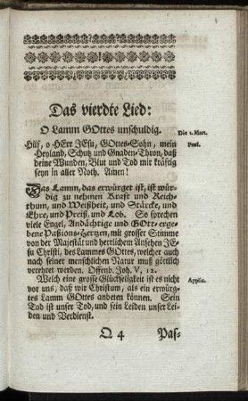 Das vierdte Lied: O Lamm Gottes unschuldig.
