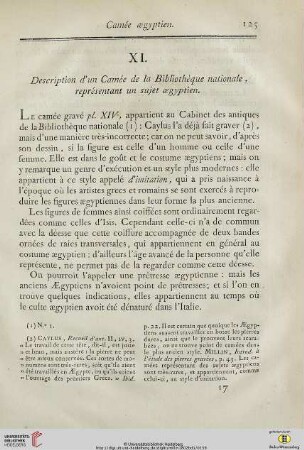 XI. Description d’un Camée de la Bibliothèque nationale, représentant un sujet aegyptien
