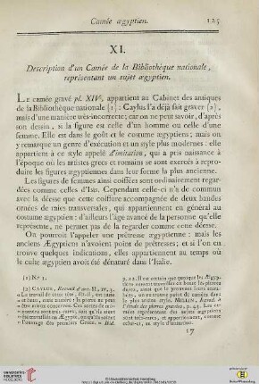 XI. Description d’un Camée de la Bibliothèque nationale, représentant un sujet aegyptien